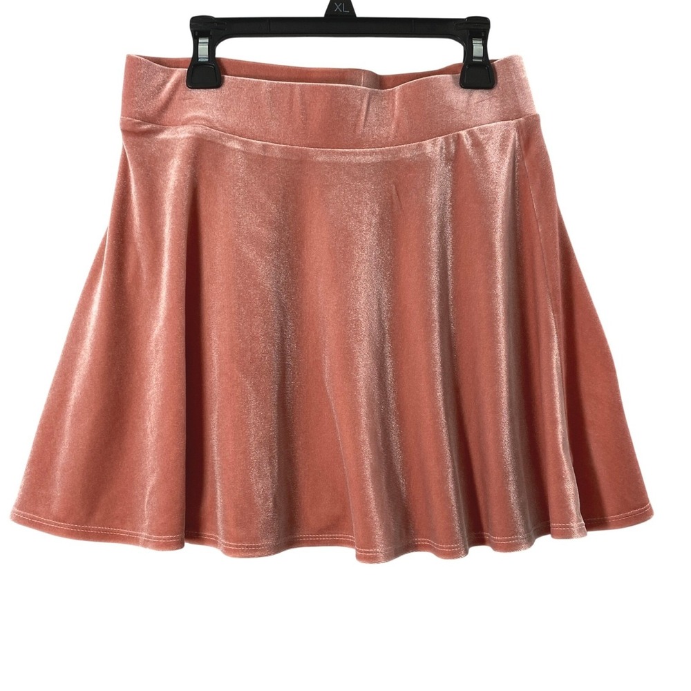 Womens Skirt Size M Pink Skater Velvet Mini Flared Elastic Waist Coquette Girly